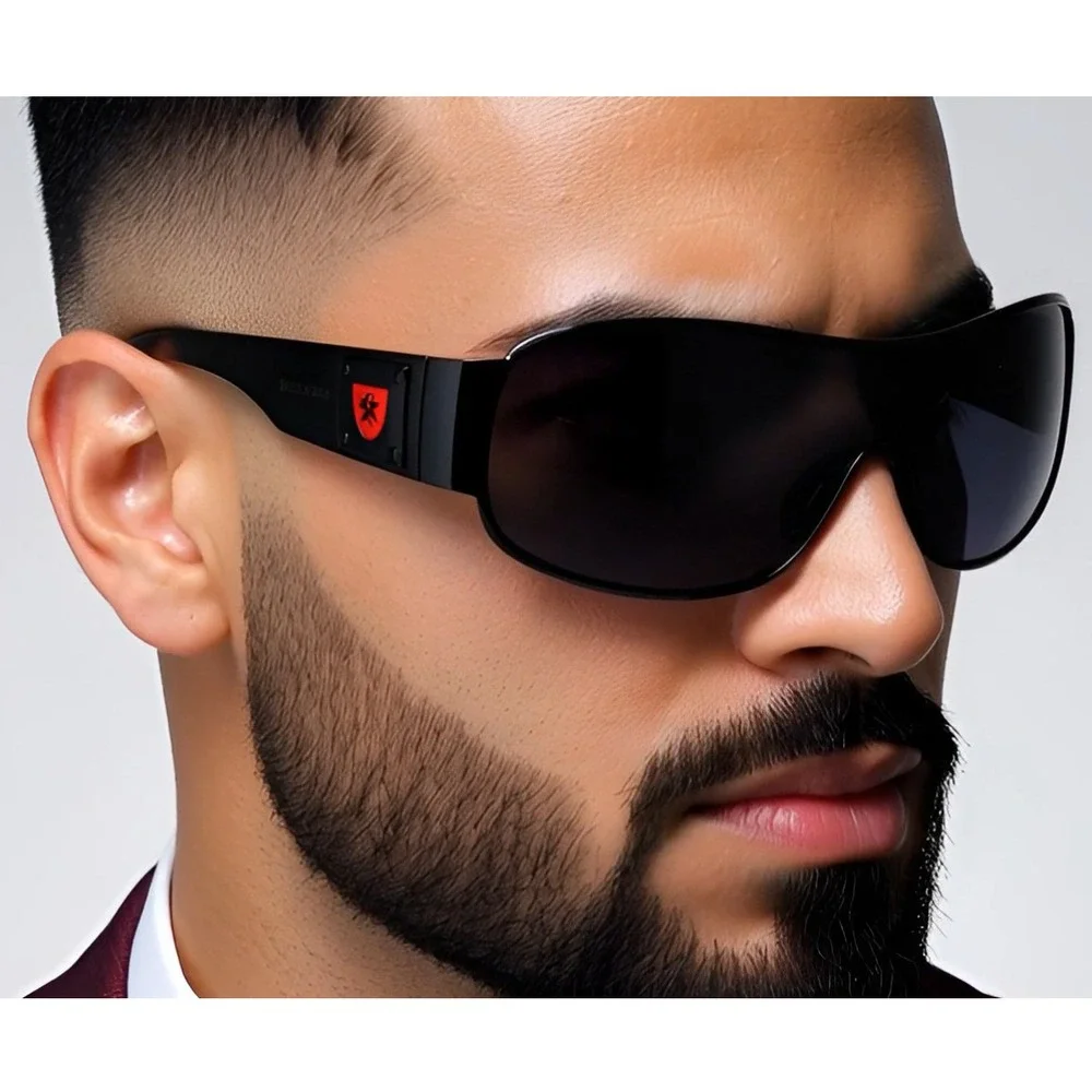 Designer Shield Sunglasses Dark Black Frame Red Sport Wrap‎ Around Shades UV400